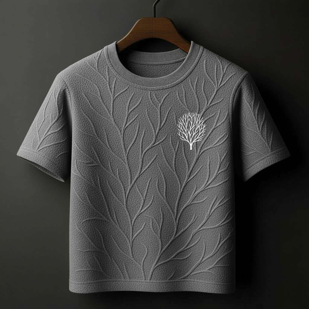 Embossed Branching Veins T-Shirt - Grey