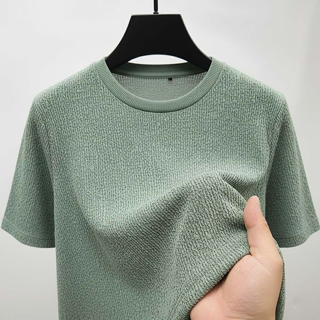 Textured Sage Green Crew Neck T-Shirt