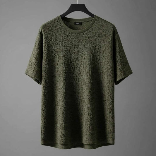 Embossed Olive Green Crew Neck T-Shirt