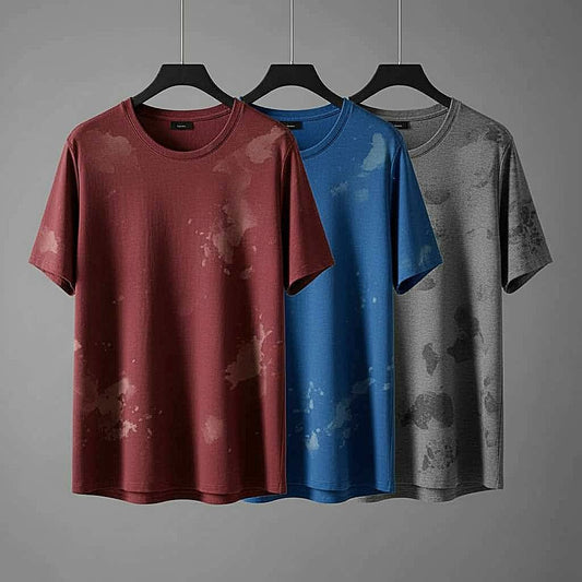 Splatter Print T-Shirt in Maroon, Blue, and Gray