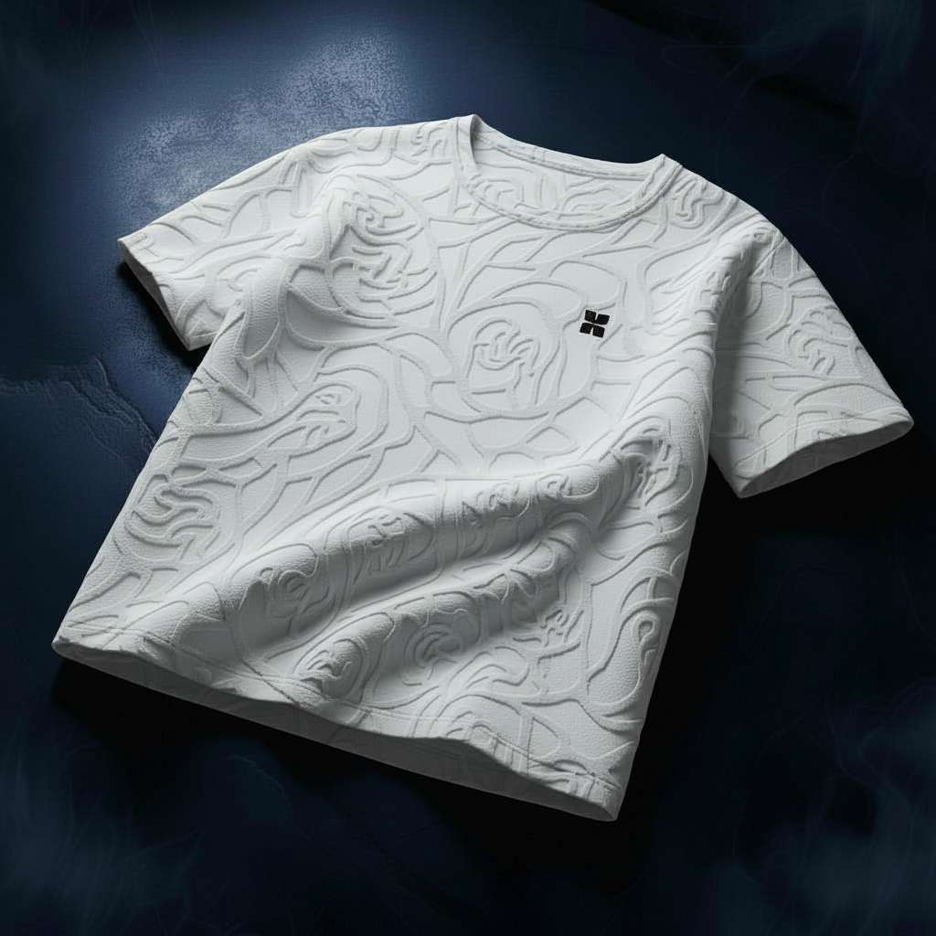 Embossed Rose T-shirt with Minimalistic Branding - White