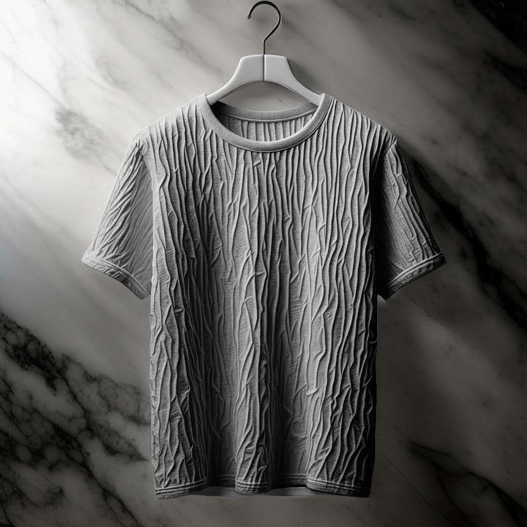 Crumpled Fabric Texture T-Shirt - Grey