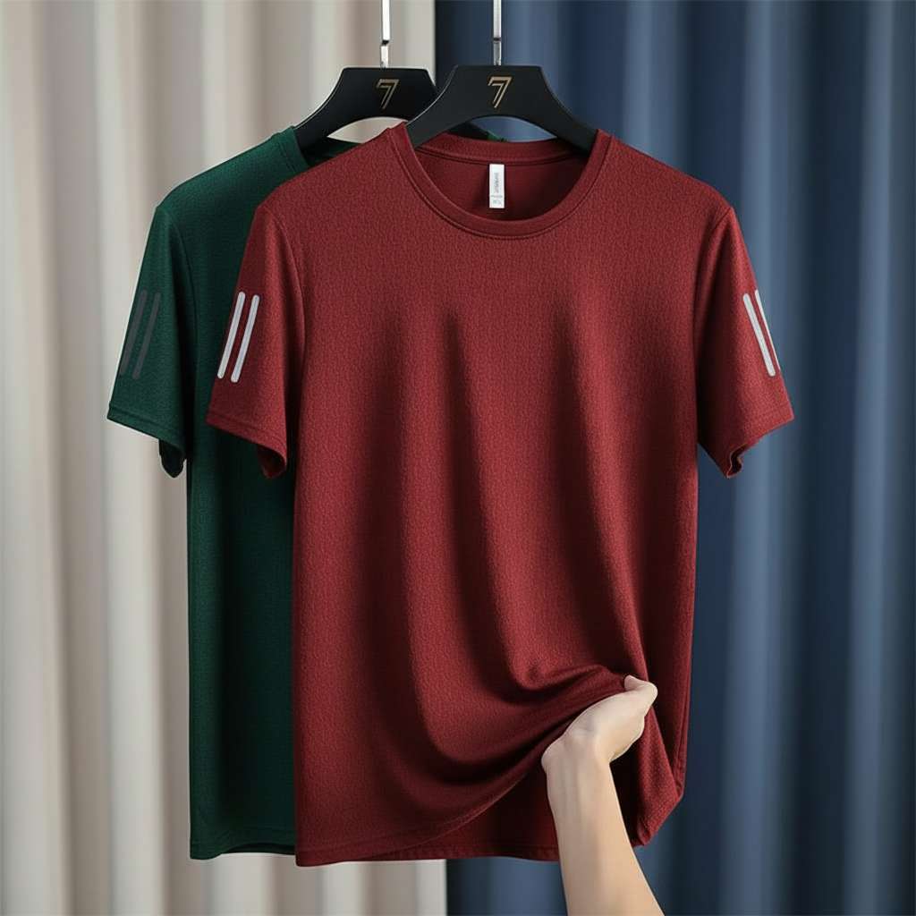 Minimalist Striped Sleeve T-Shirt - Maroon