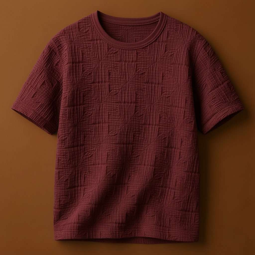 Minimalist Geometric White T-Shirt - Maroon