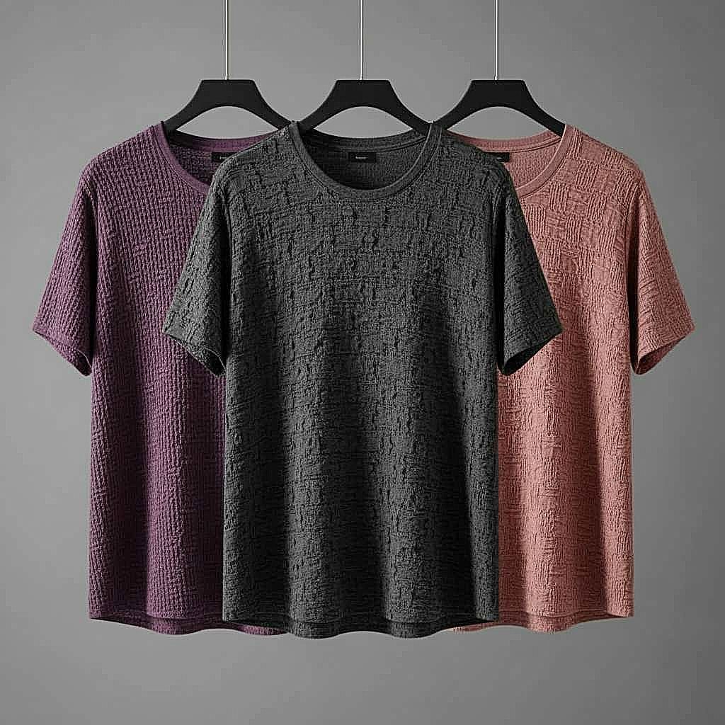 Embossed T-Shirt Combo Set - Purple, Black, and Pink