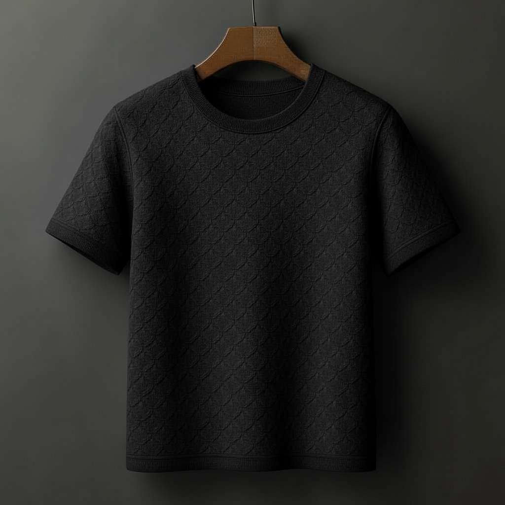 Elegant Embossed White T-Shirt - Black