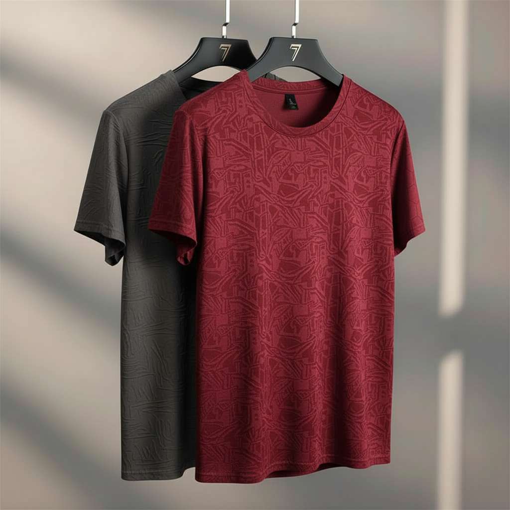 Monochromatic Geometric T-Shirt - Maroon