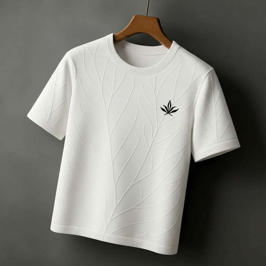 Elegant Monochromatic Leaf T-Shirt - White