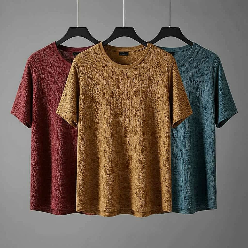 Mustard Textured T-Shirt for Men