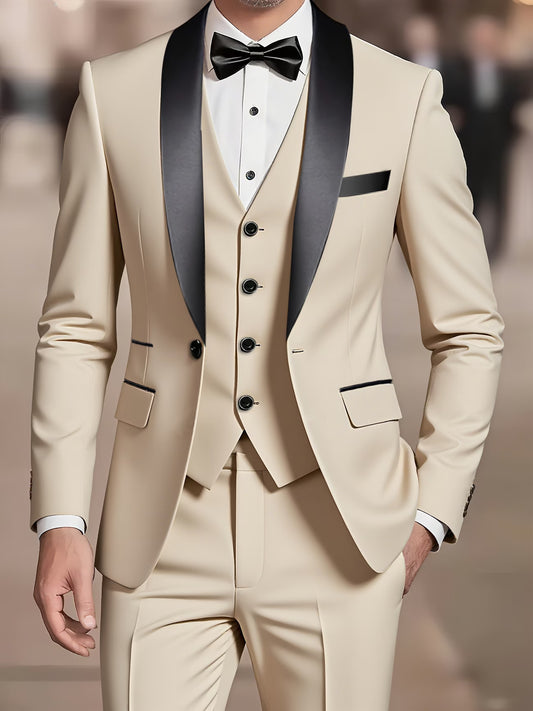 [3pcs Stylish Suit] Men's 3pcs Suit, Including a Blazer, Vest, And Trousers, Stylish And High-Quality