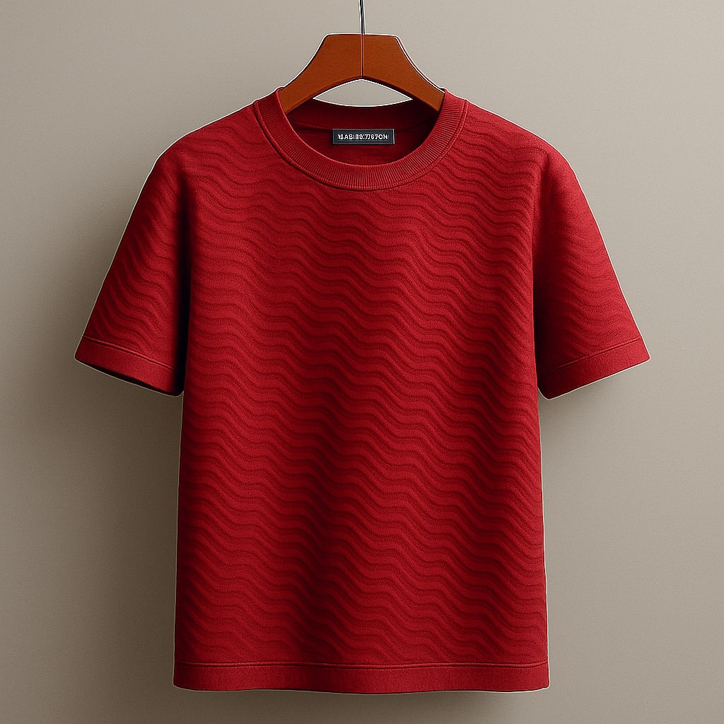 Bold and Modern: Red Wave Pattern T-Shirt