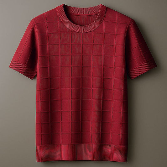 Versatile Red Grid Pattern T-Shirt: Modern Style, Quality Fabric