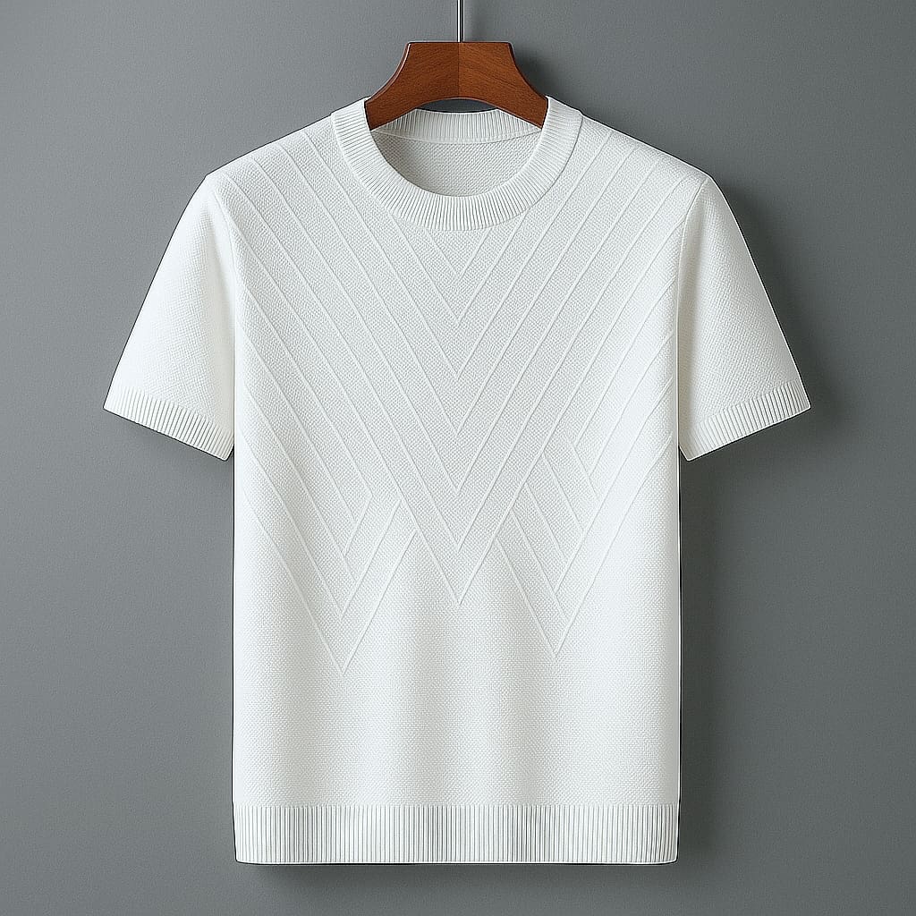 Sleek and Sophisticated: White Chevron Knit T-Shirt