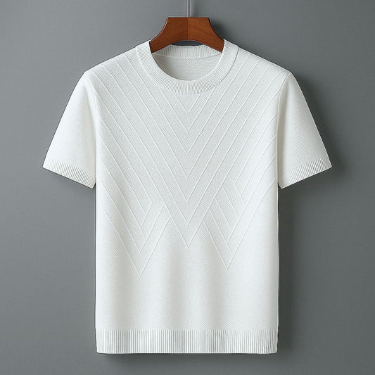 Sleek and Sophisticated: White Chevron Knit T-Shirt
