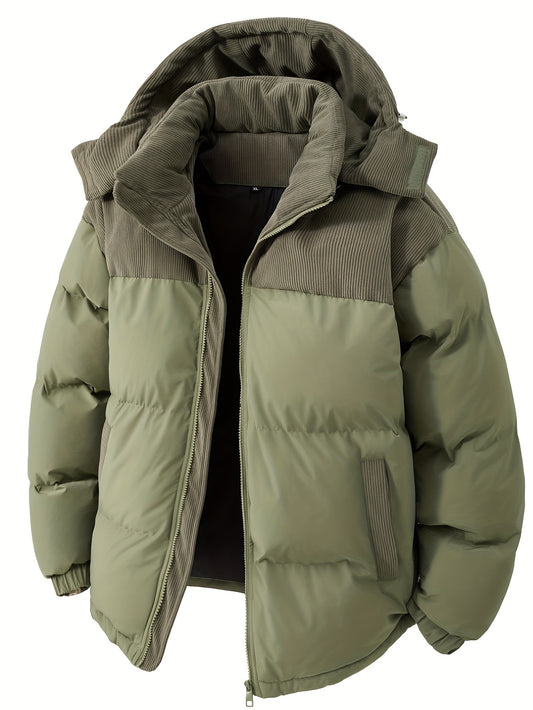 [Men Thick Jacket] New Men'S Thick Corduroy Jacket for Autumn And Winter - Hooded Coat with a Removable Hood, Warm And Cold-Resistant Outerwear, Suitable for Both Casual And Formal Occasions, Easy to Care for with a Hand Wash Design, Winter Formal Wear