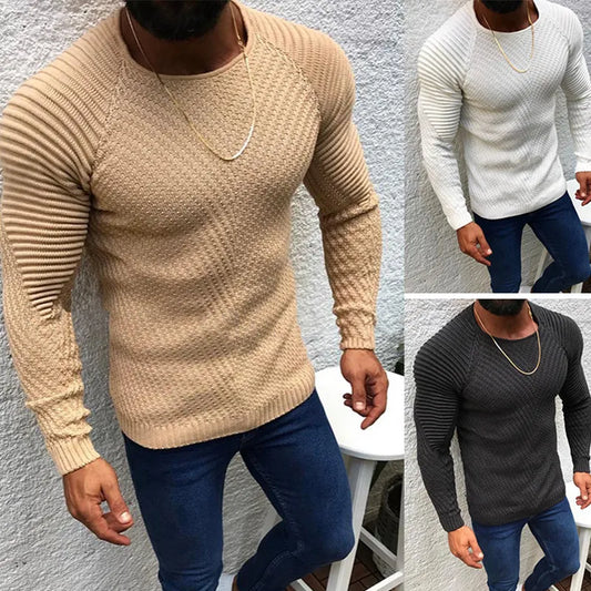 Winter Pullover Sweaters Men O-neck Solid Color Long Sleeve